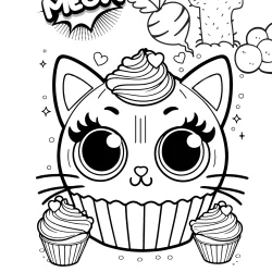 Funny cat cupcake picture to color free printable