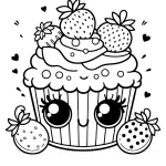 adorable cupcake image to color wiht strawberries free to print