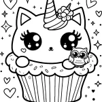 adorable unicorn kitty cupcake coloring page free to color