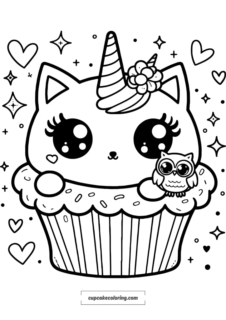 adorable unicorn kitty cupcake coloring page free to color