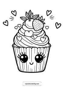 blank cupcake coloring page free printable with fruits and hearts