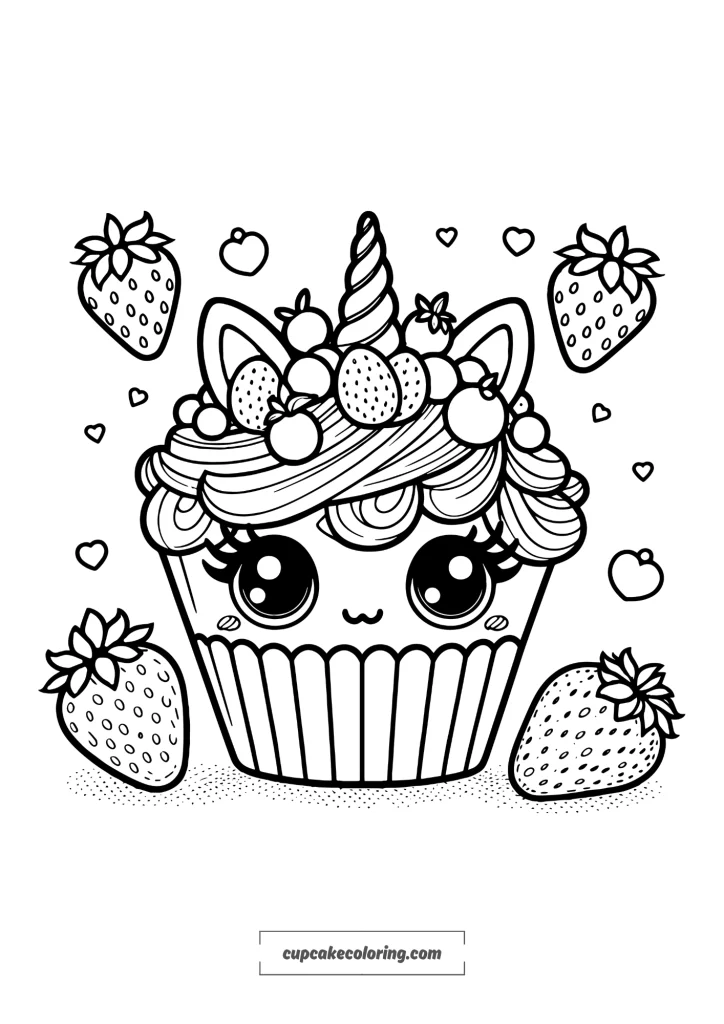 cupcake unicorn coloring page strawberry simple to color for kids printable free