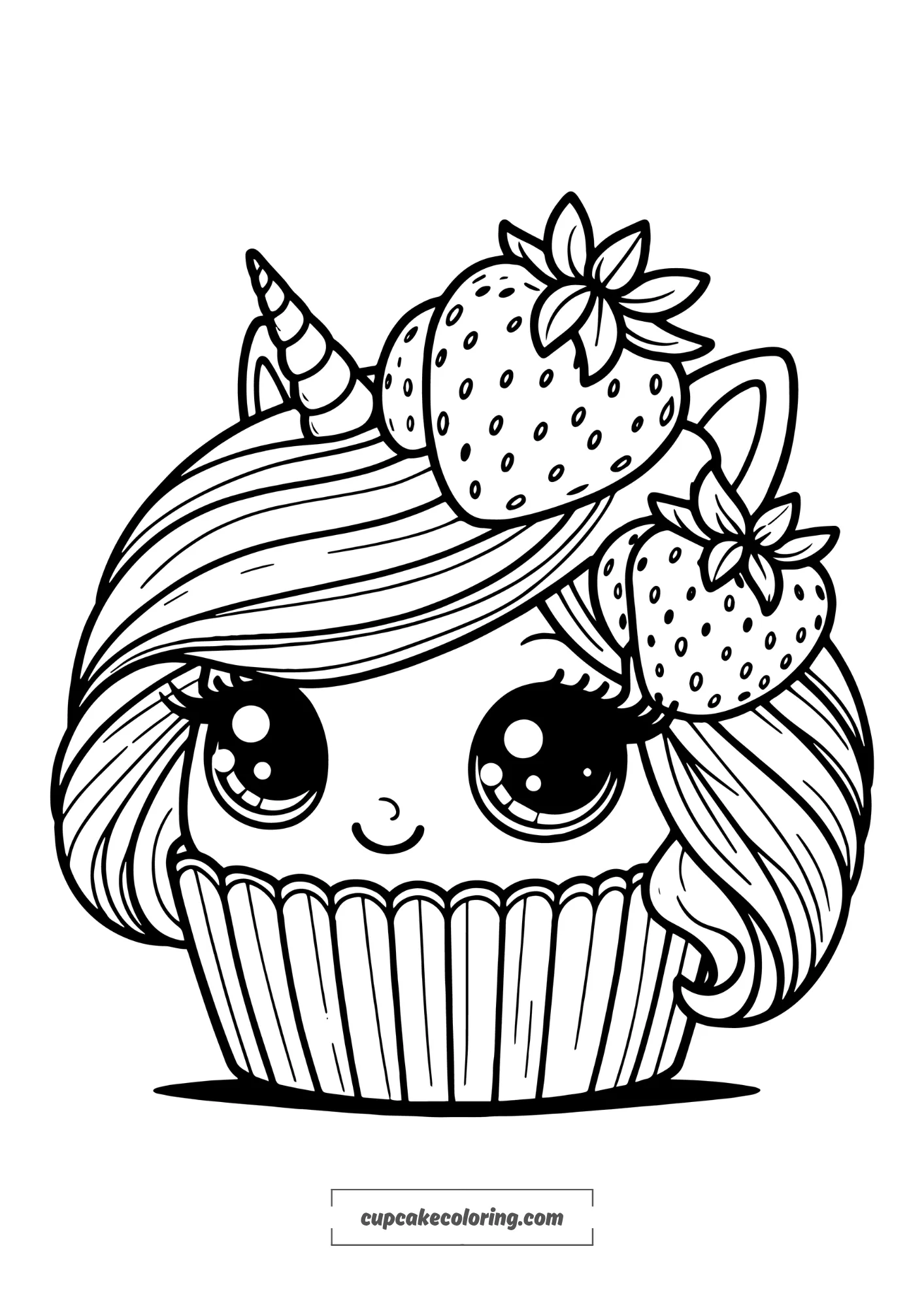 cupcake unicorn coloring page with strawberry free to download to print simple coloring for kids_result