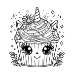 cute and enchanting cupcake unicorn coloring page with flowers_result