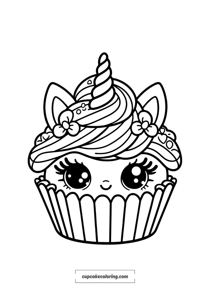 cute and enchanting cupcake unicorn coloring page