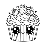 cute cupcake coloring page with berryes on top with a cookie with eyes_result