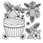 cute cupcake coloring page with flowers and summer picture to color for adults_result