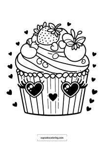 cute cupcake coloring page with fruits on top - free to print