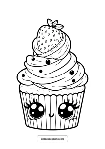 cute cupcake picture to color with strawberry topping and cute eyes