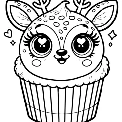 cute deer cupcake coloring page The cupcake has a topping shaped like an adorable and humorous deer head