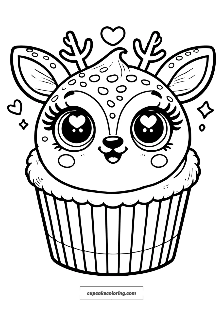 cute deer cupcake coloring page The cupcake has a topping shaped like an adorable and humorous deer head