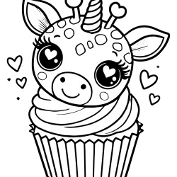cute giraffe cupcake page to color with a unicorn horn easy to color free to print and download