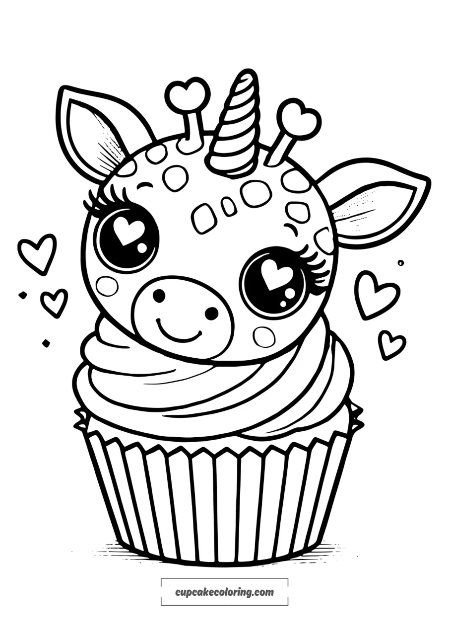 cute giraffe cupcake page to color with a unicorn horn easy to color free to print and download