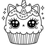 cute unicorn kitty cupcake coloring page free to print