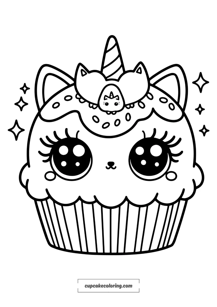 cute unicorn kitty cupcake coloring page free to print