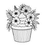 free printable coloring page with a cute cupcake with tropical flowers for adults women