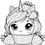 printable picture to color of a cupcake with strawberryes and horns