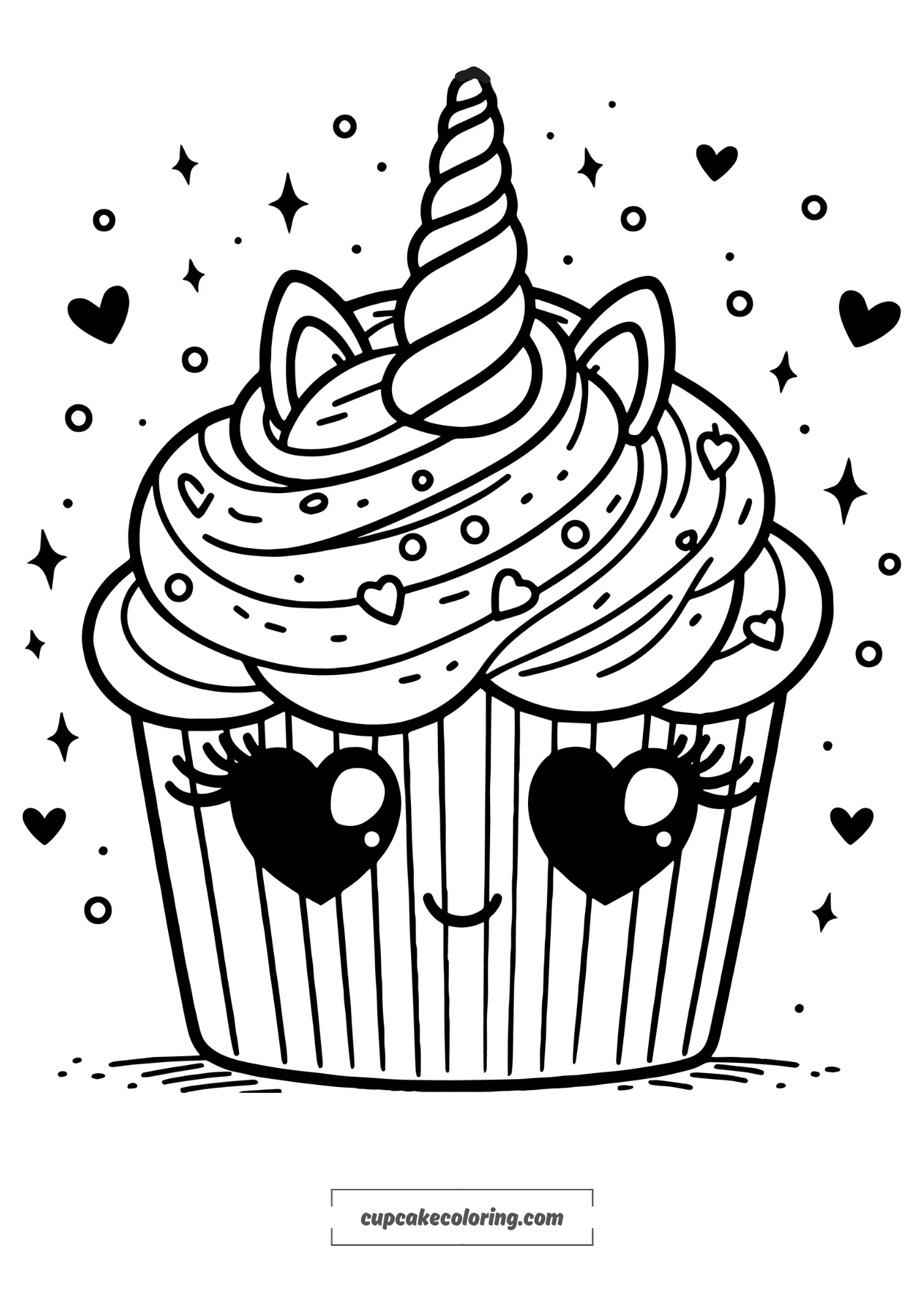 simple animal cupcake coloring page with a unicorn horn