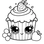 simple cupcake coloring image with strawberry on top on top