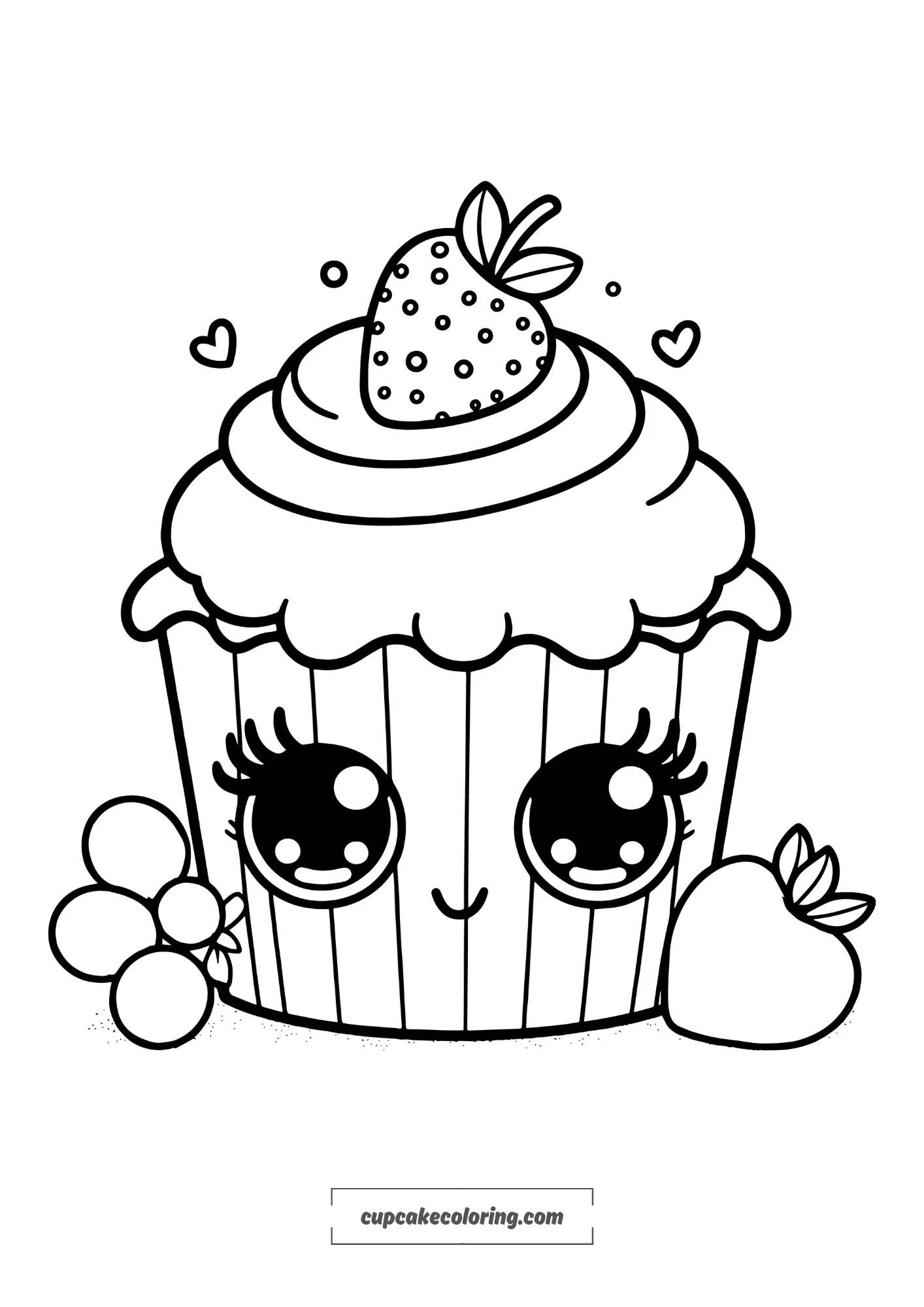 simple cupcake coloring image with strawberry on top on top