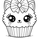 simple cupcake coloring page with kitty ears on top and a bow