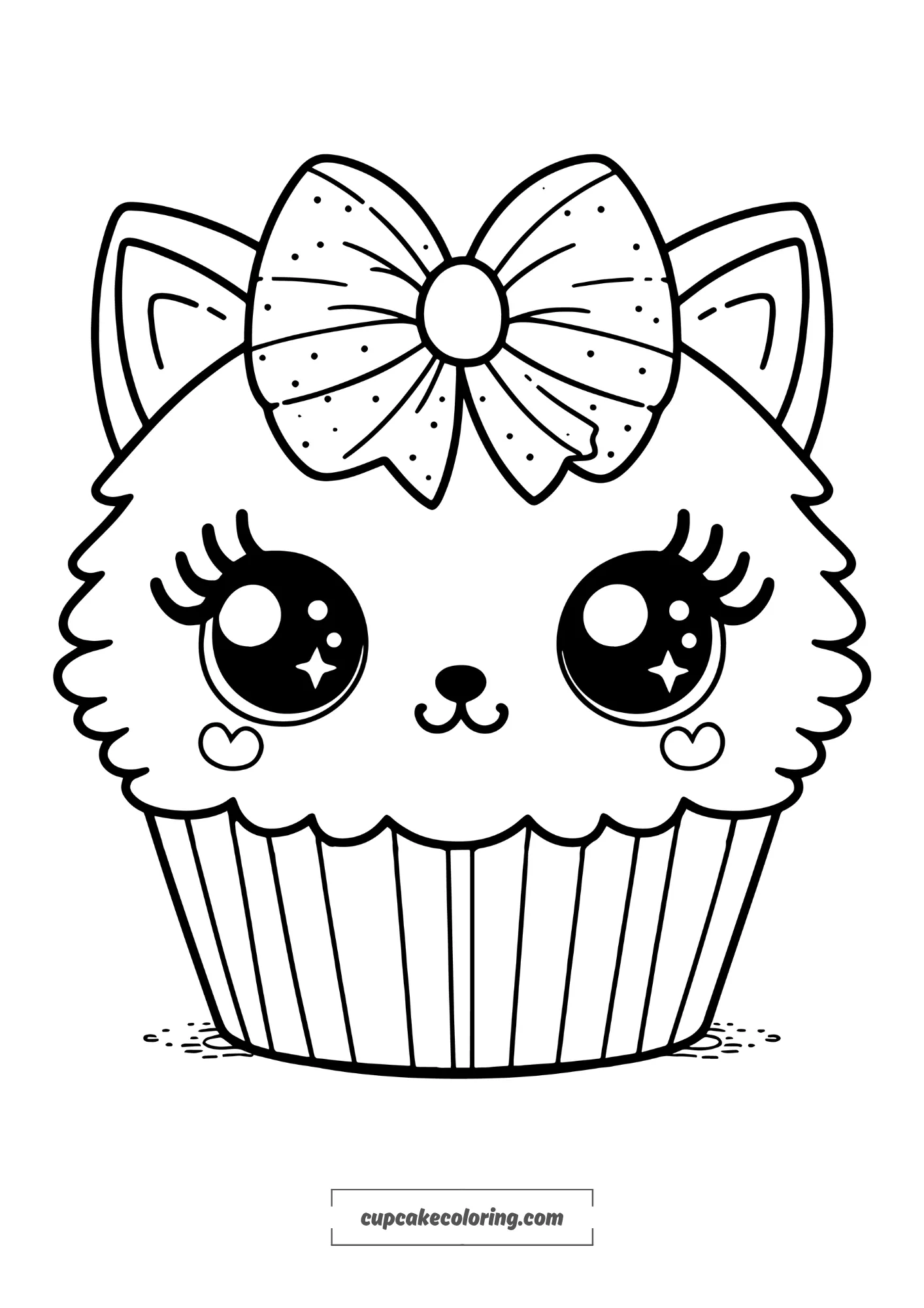 simple cupcake coloring page with kitty ears on top and a bow