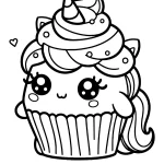 simple cute cupcake unicorn coloring page free printable pdf