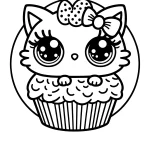 simple cute kitty cupcake coloring page