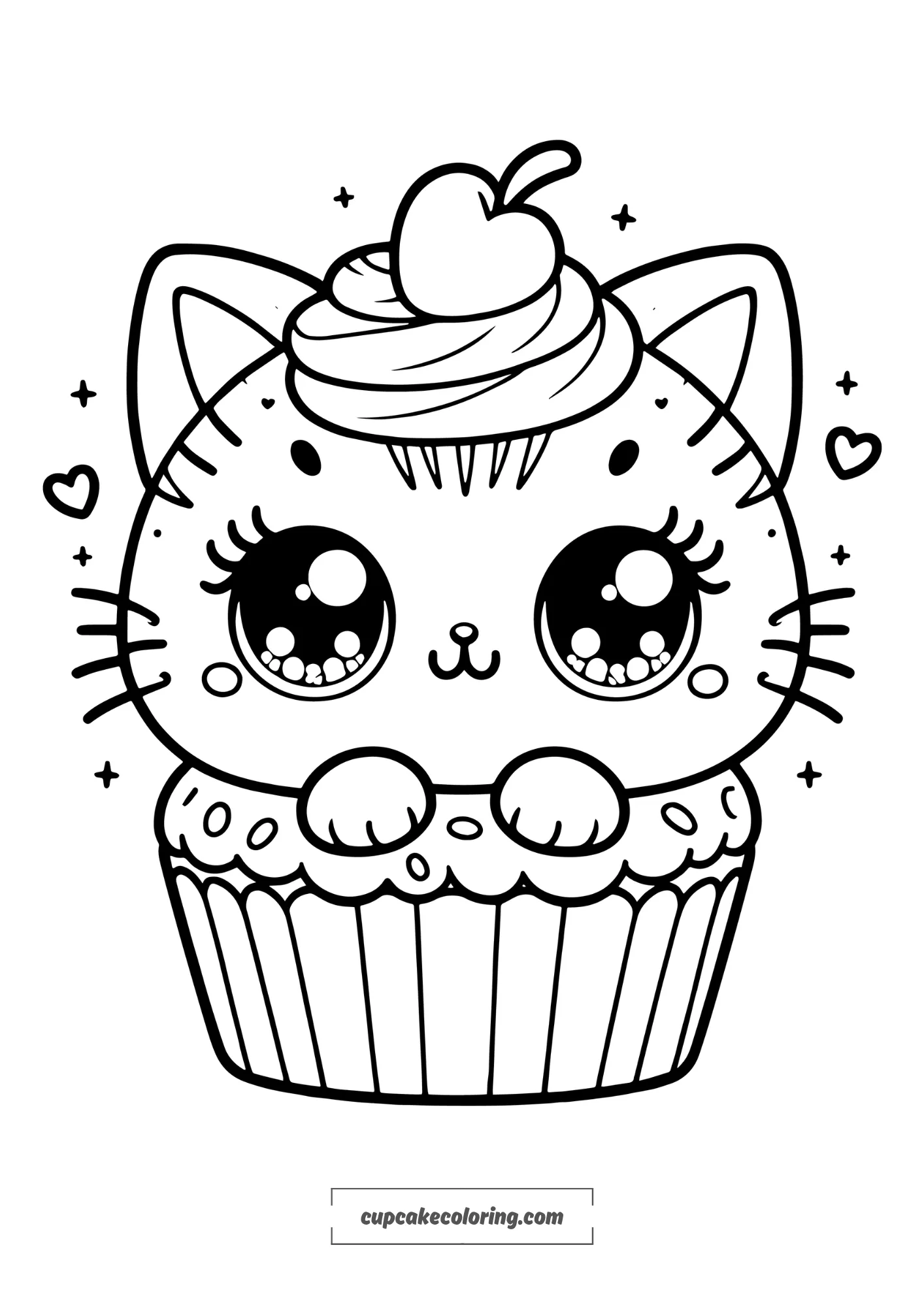 simple cute kitty cupcake coloring page pdf to print free