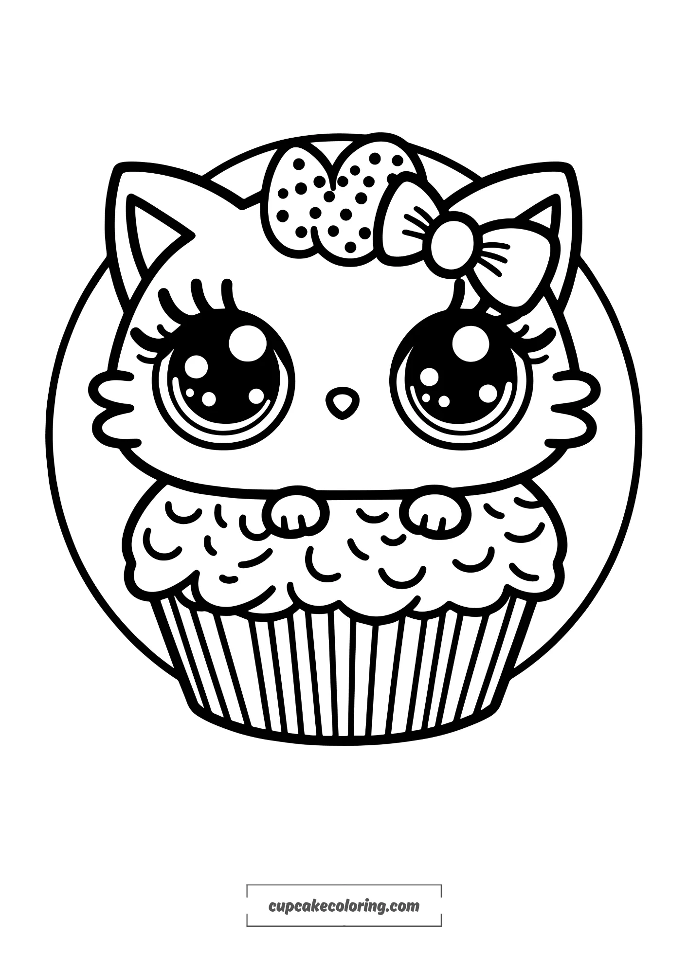 simple cute kitty cupcake coloring page