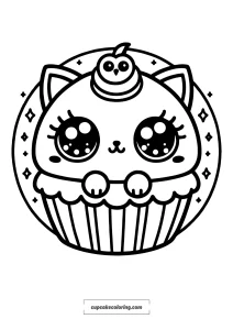 simple cute little kitty cupcake coloring page free to print for kids