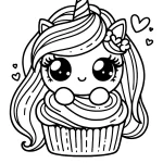 simple cute unicorn cupcake coloring page easy to color printable online free