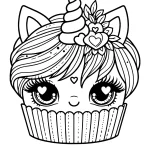 simple stunning unicorn cupcake coloring page -She has heart eyes free to download and print online