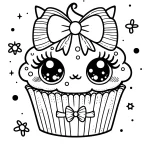 super cute kitty cupcake page to color with kitty ears on top and a bow easy to color for children age 4 ,5 6,7,8,9