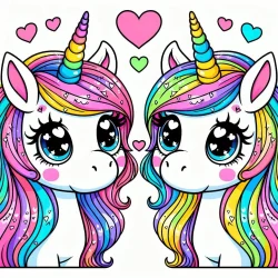 2 cute unicorns in love – coloring page valentines day