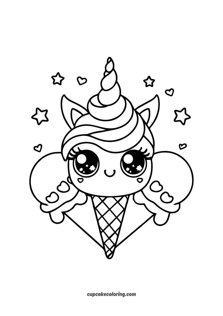 Free unicorn Ice cream page to color and print