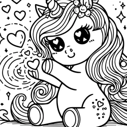 Pictures to color of unicorn creating magic hearts image free to print