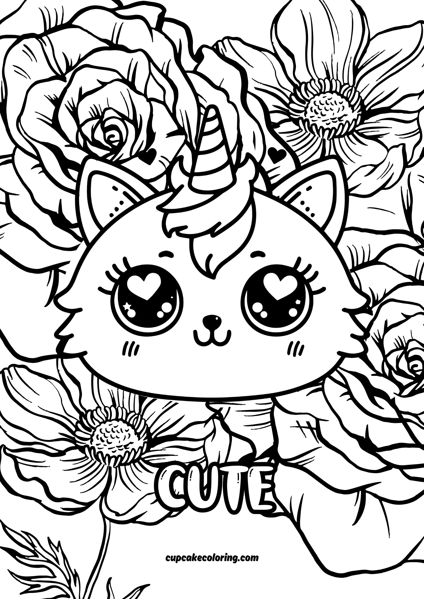 Unicorn cat picture to color for adults