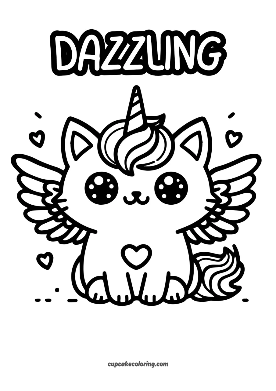 adorable flying caticorn coloring pictures for kids easy to color - dazzling