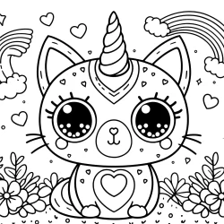 adorable unicorn cat coloring page with flowers