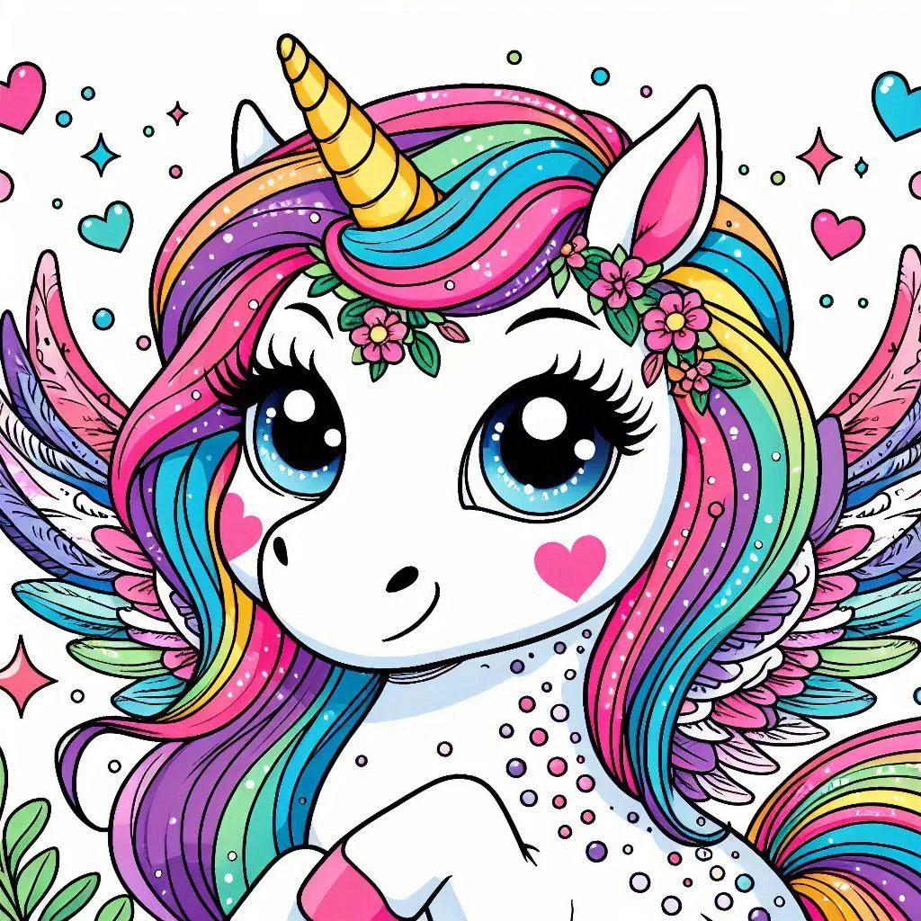 adorable unicorn image to color