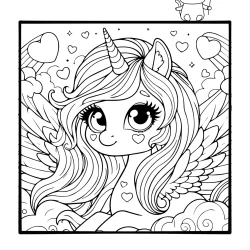 adorable unicorn pegasus image to color with hearts and wings for girls printable 2
