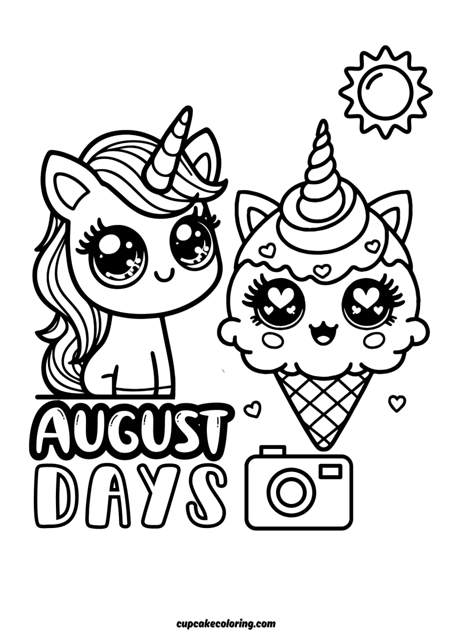 august coloring pages printable of unicorn and ice cream