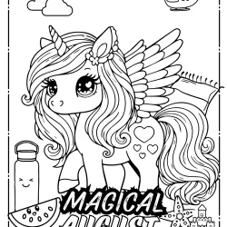 august coloring sheets for adults of unicorn summer and beach vibes