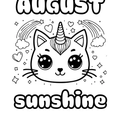 august sunshine – unicorn cat coloring page – head colour the pic of a cat