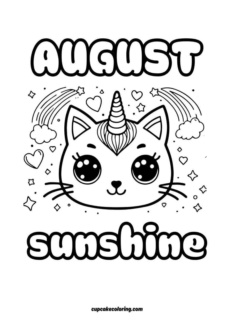 august sunshine – unicorn cat coloring page – head colour the pic of a cat