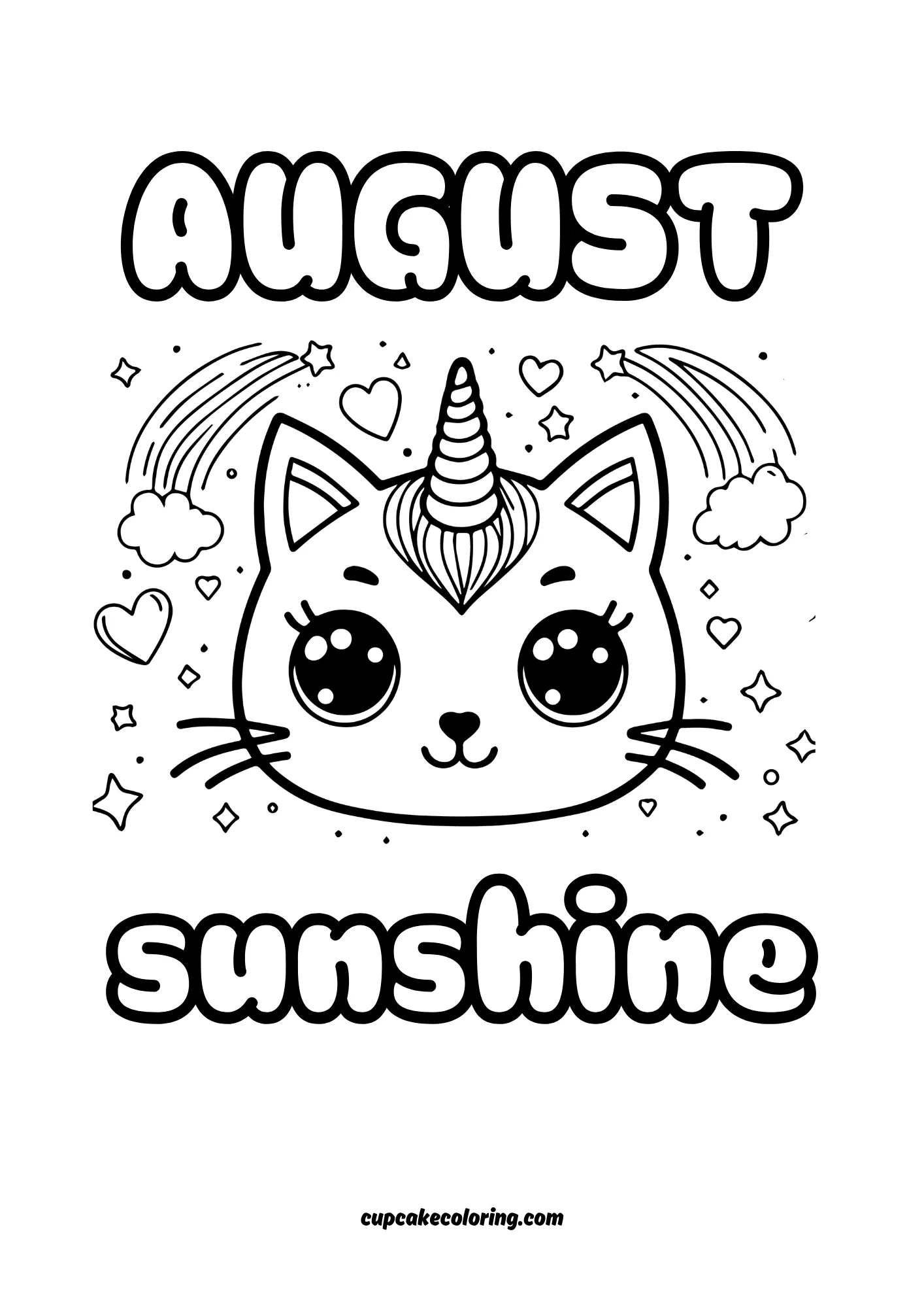 august sunshine – unicorn cat coloring page – head colour the pic of a cat