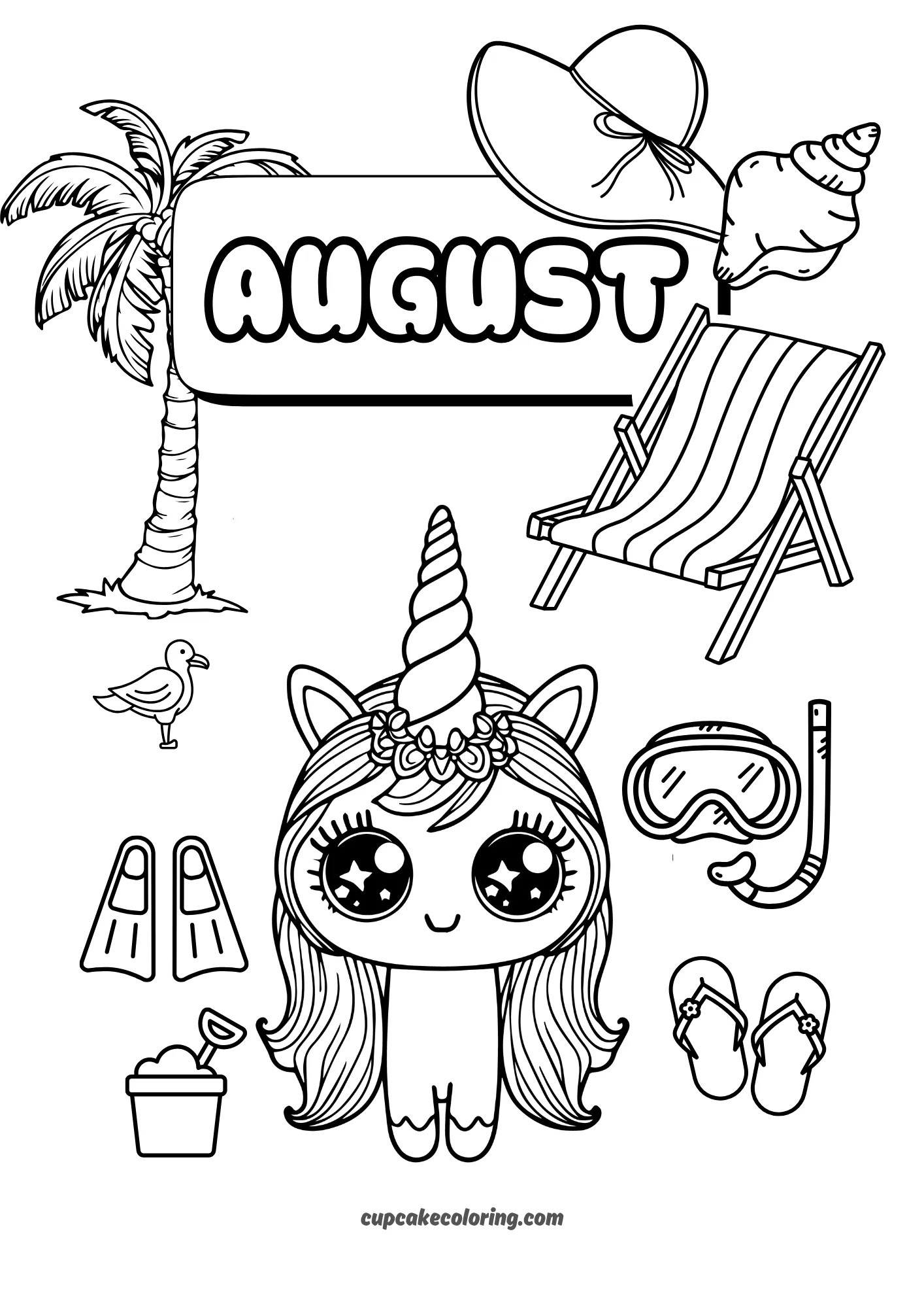 august unicorn picture to color of summer days