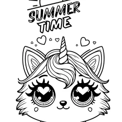 beautifull picture to color of unicor cat for kids age summer time