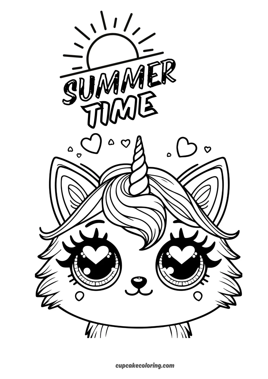 beautifull picture to color of unicor cat for kids age summer time